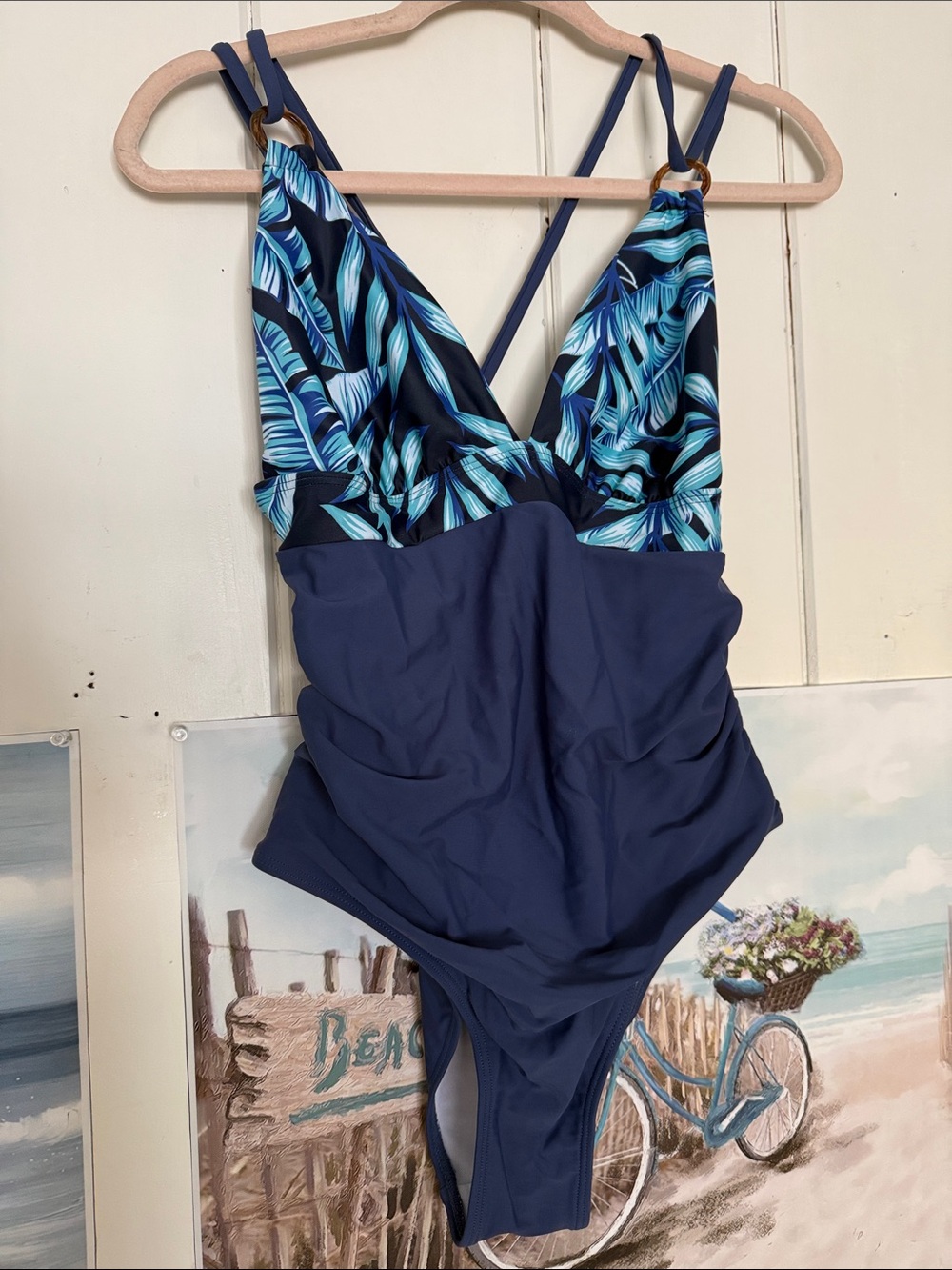 Navy Tropical Print Girls One-Piece Swimsuit